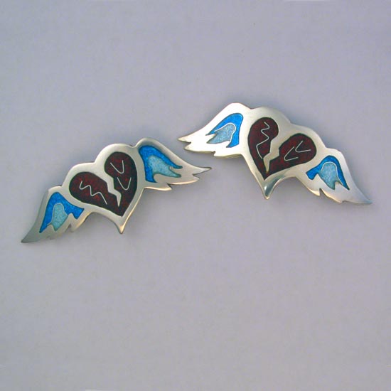 Winged Heart cloisonné brooch