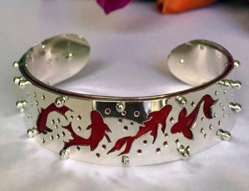 Koi bangle, sterling silver, anodised aluminium